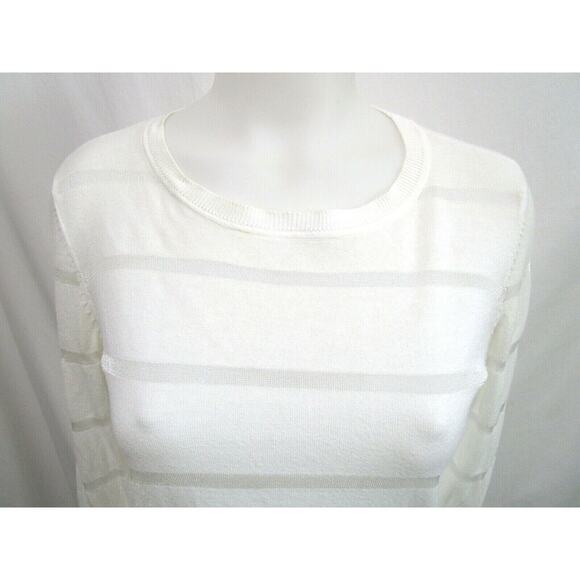 Vince Camuto Ivory Sheer Striped Long Sleeve Round Neck Light Sweater Petite S - Picture 2 of 8